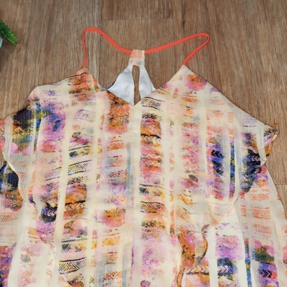 Xhilaration Tribal Shift Dress Cream Mini Pastel Colorful Boho Vacation Casual M - Picture 7 of 7